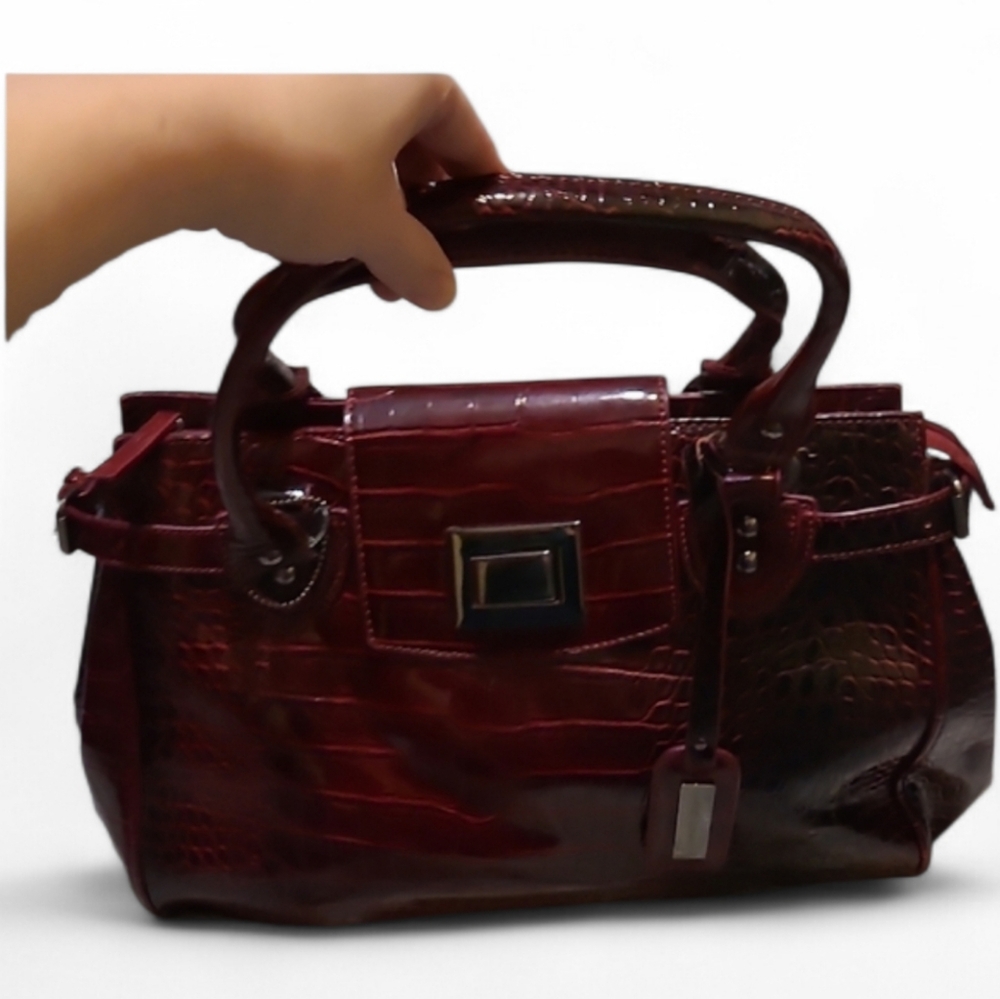 David Jones Large Burgundy Red And Black Croc-Embossed Shoulder Bag